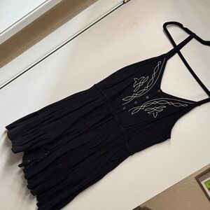 Idyllwind Black Mini Dress with Embroidery